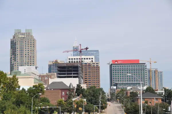 The downtown Raleigh skyline on a clear afternoon